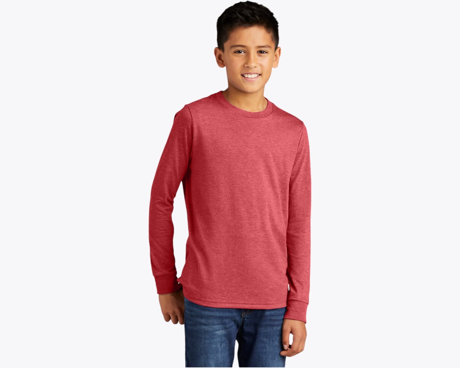 District DT132Y Youth Perfect Tri® Long Sleeve Tee in Red Frost (size:medium, view:front)
