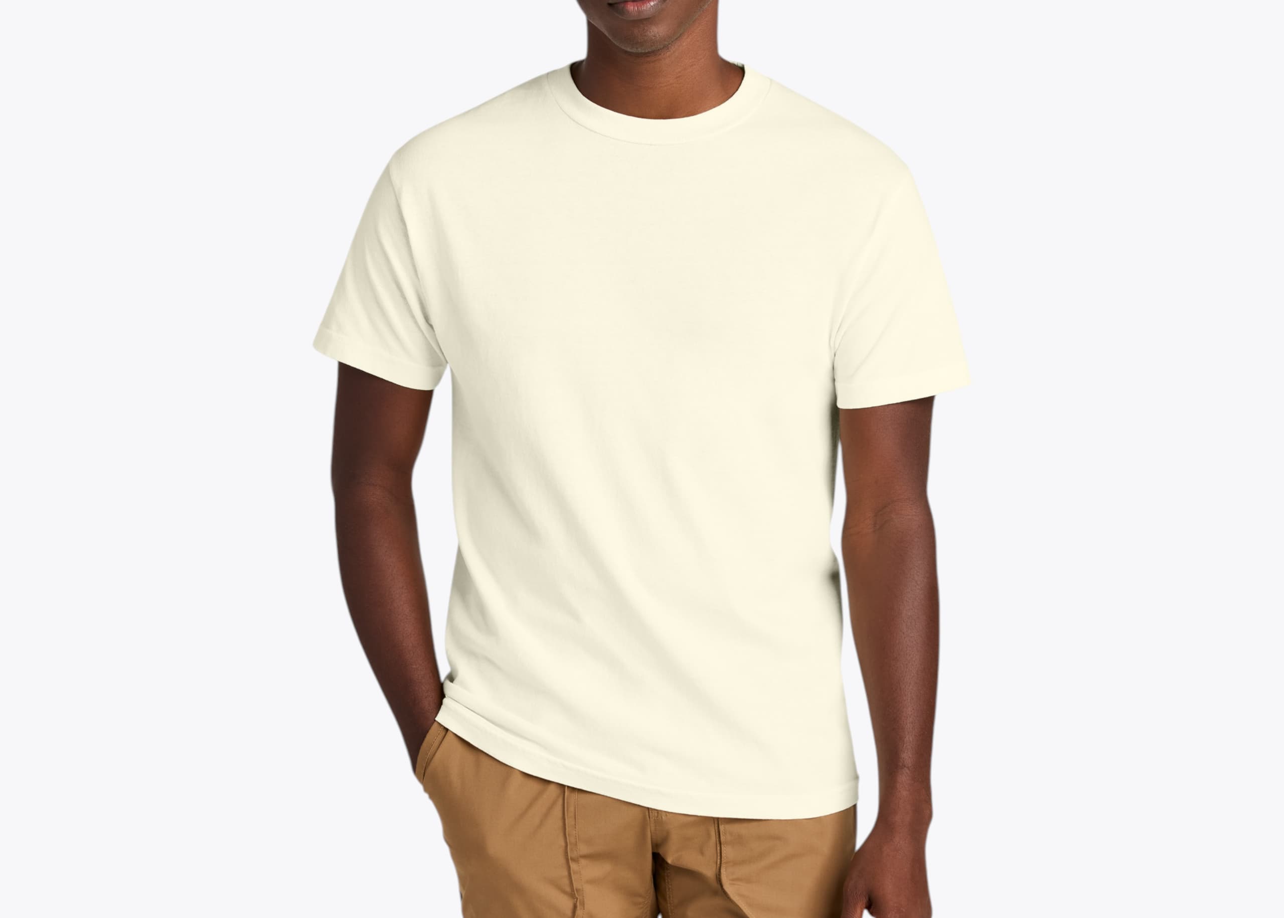 American Apparel 1301GD Garment Dyed Unisex Heavyweight Cotton Tee in Faded Cream (size:medium, view:front)