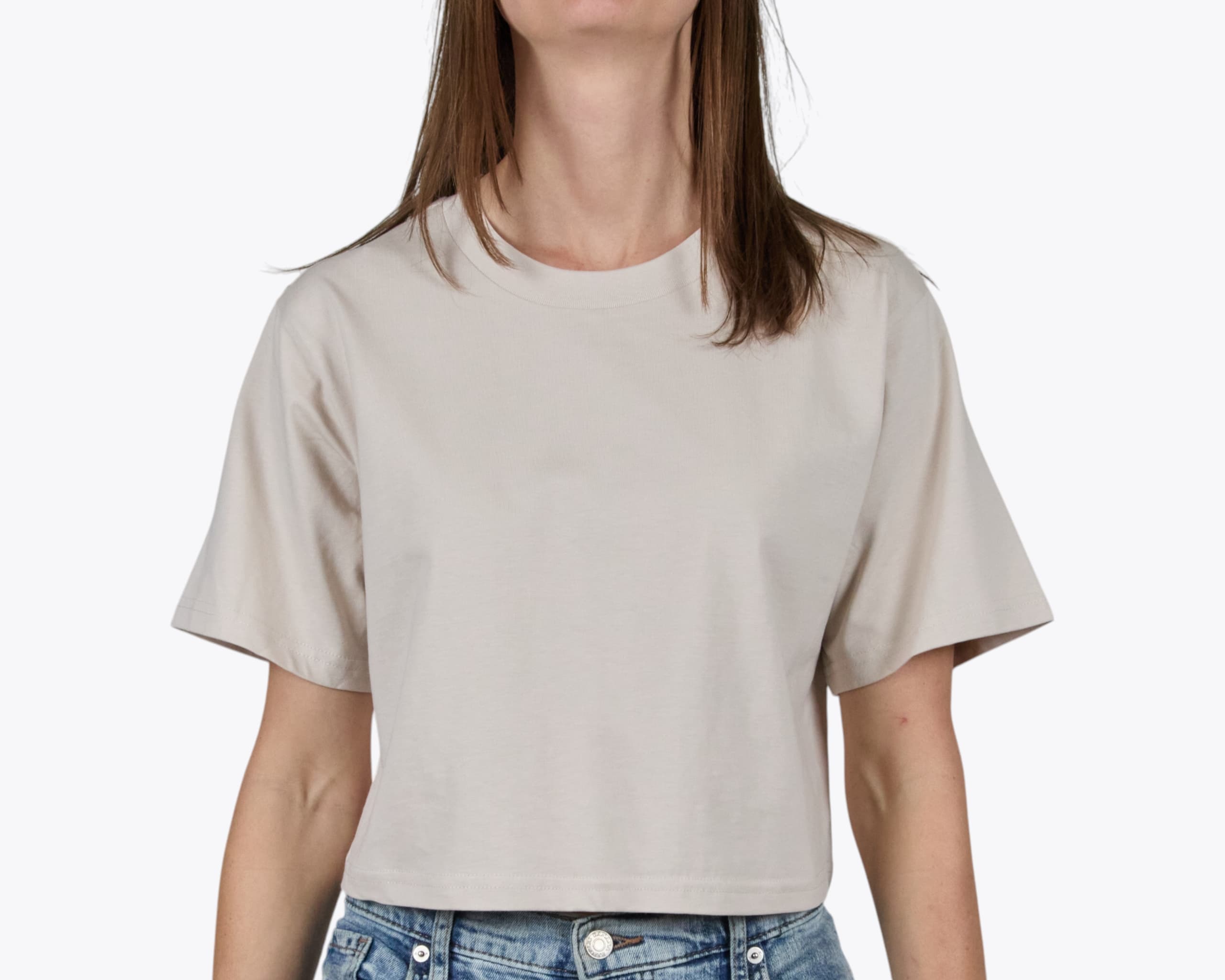 AS Colour 4072 Women's Classic Crop Tee in Bone (model:female, size:small, view:front)