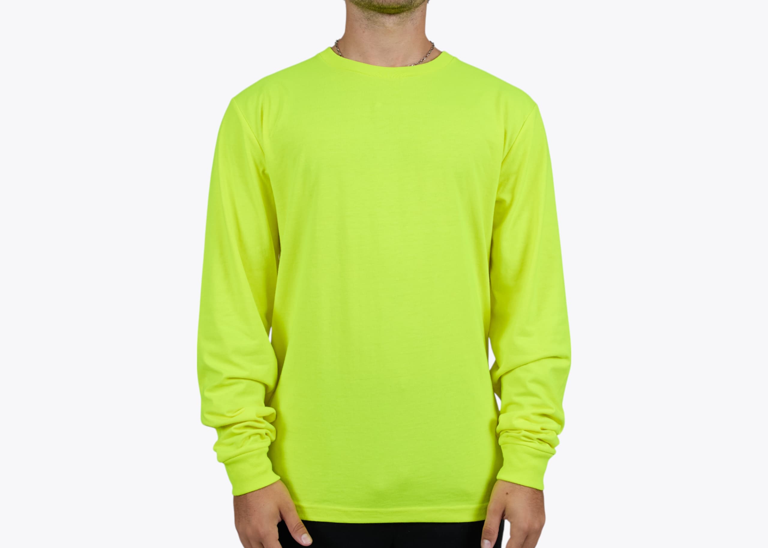 AS Colour 5054F Block Safety Longsleeve Tee in Safety Yellow (model:male, size:medium, view:front)