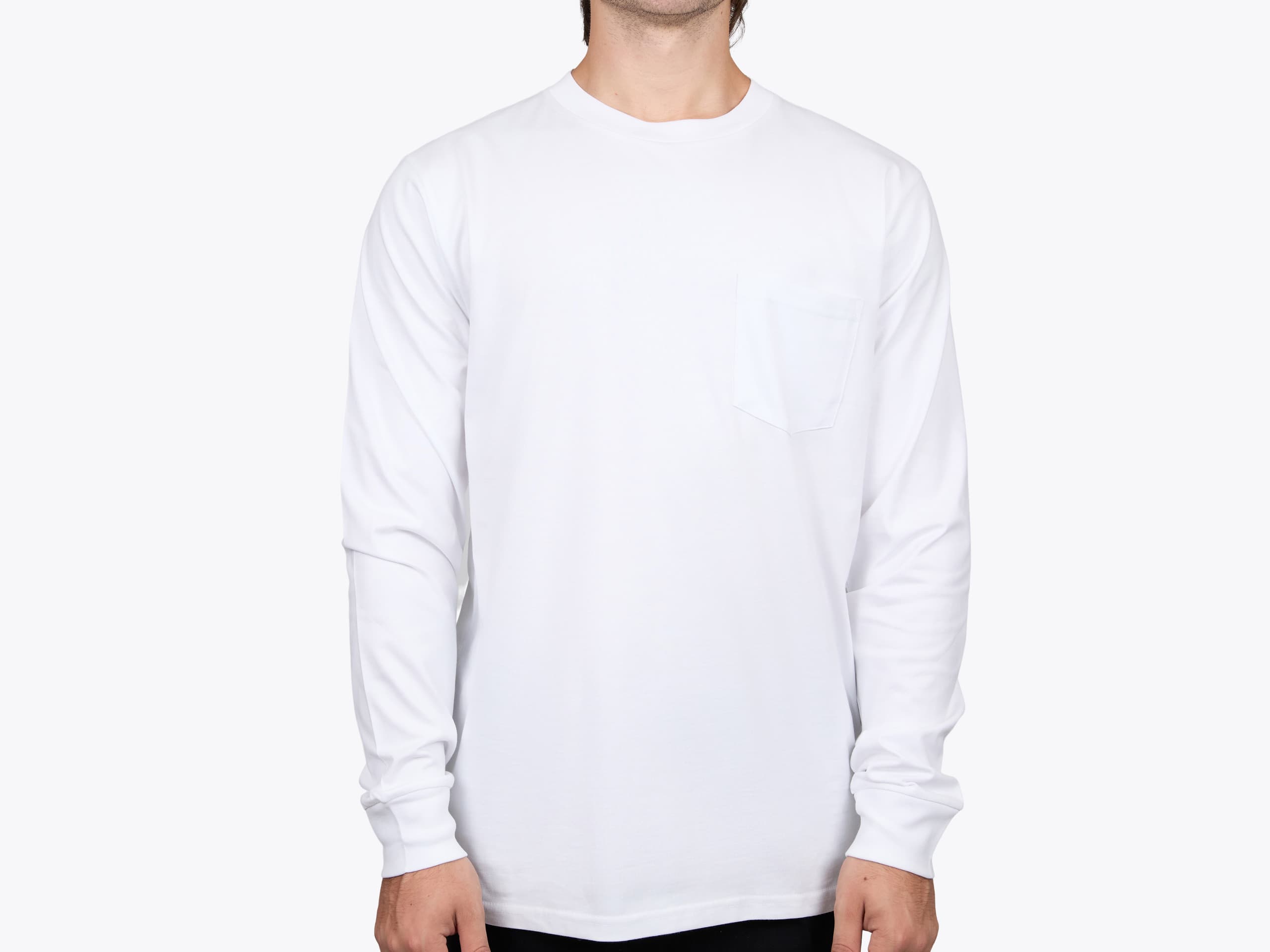 AS Colour 5072 Men's Classic Pocket Long Sleeve Tee in White (model:male, size:medium, view:front)