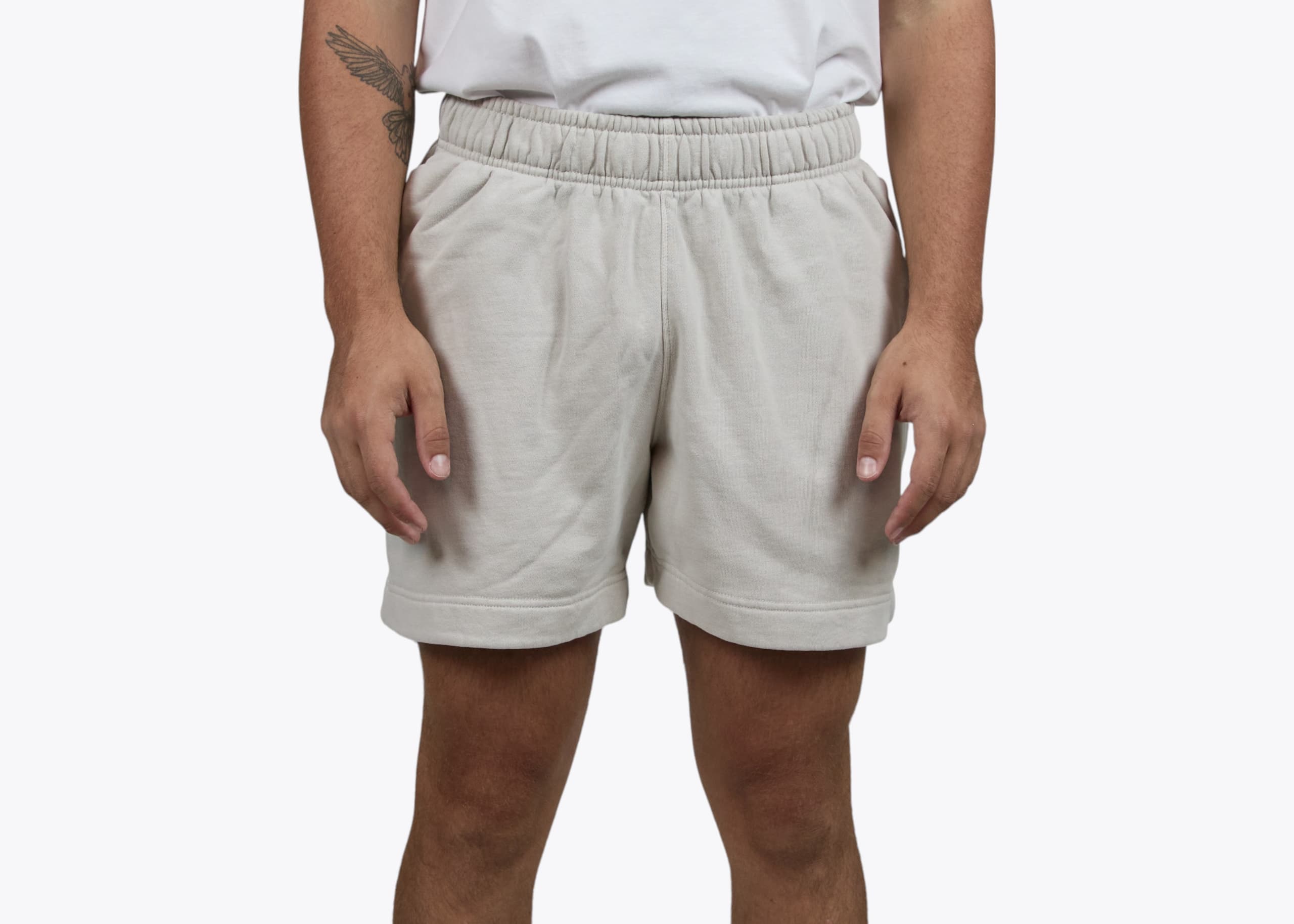 AS Colour 5939 Relax Faded Track Shorts in Faded Bone (model:male, size:medium, view:front)
