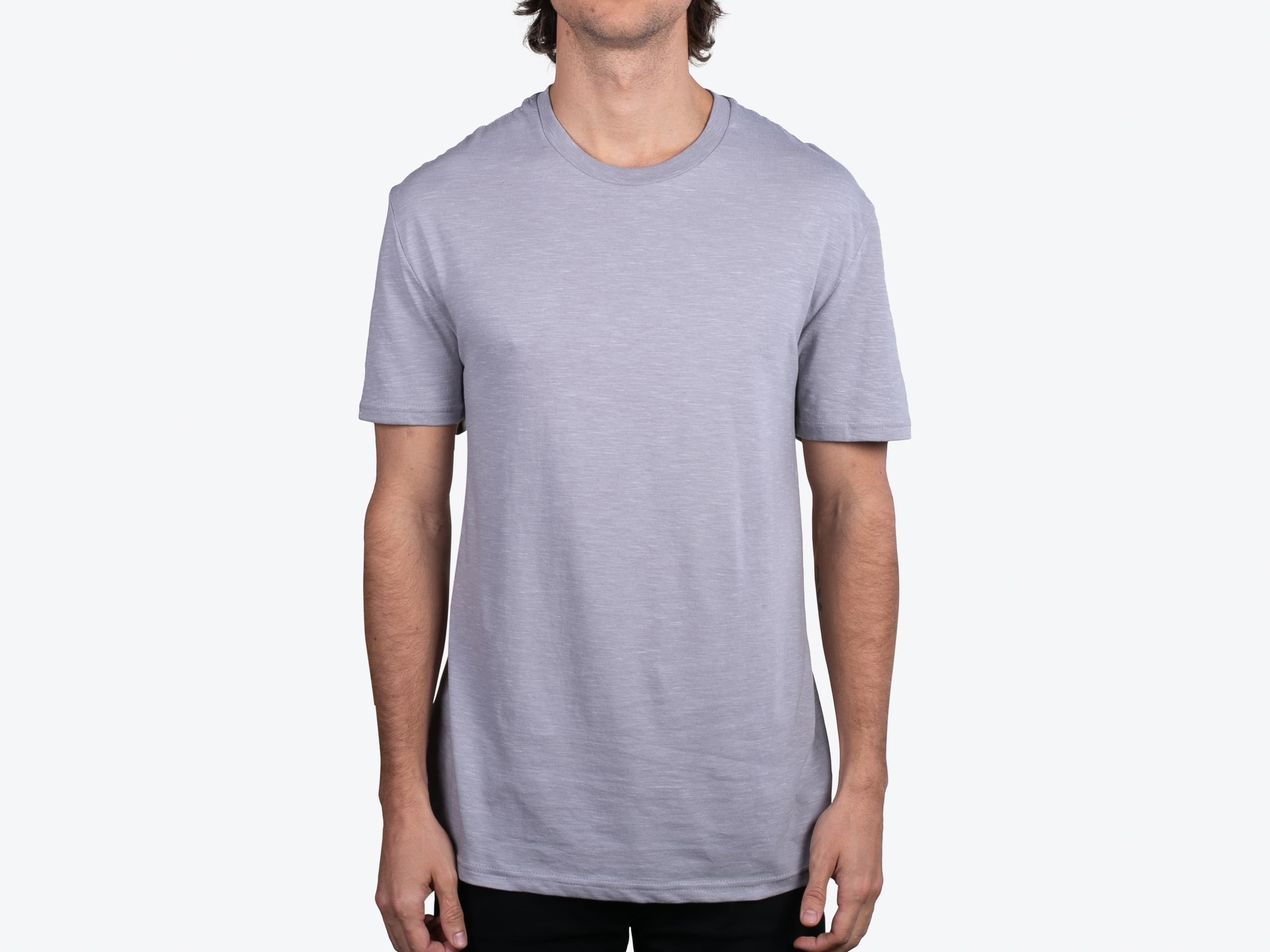 District DT564 Medal Tee in Light Grey (model:male, size:medium, view:front)
