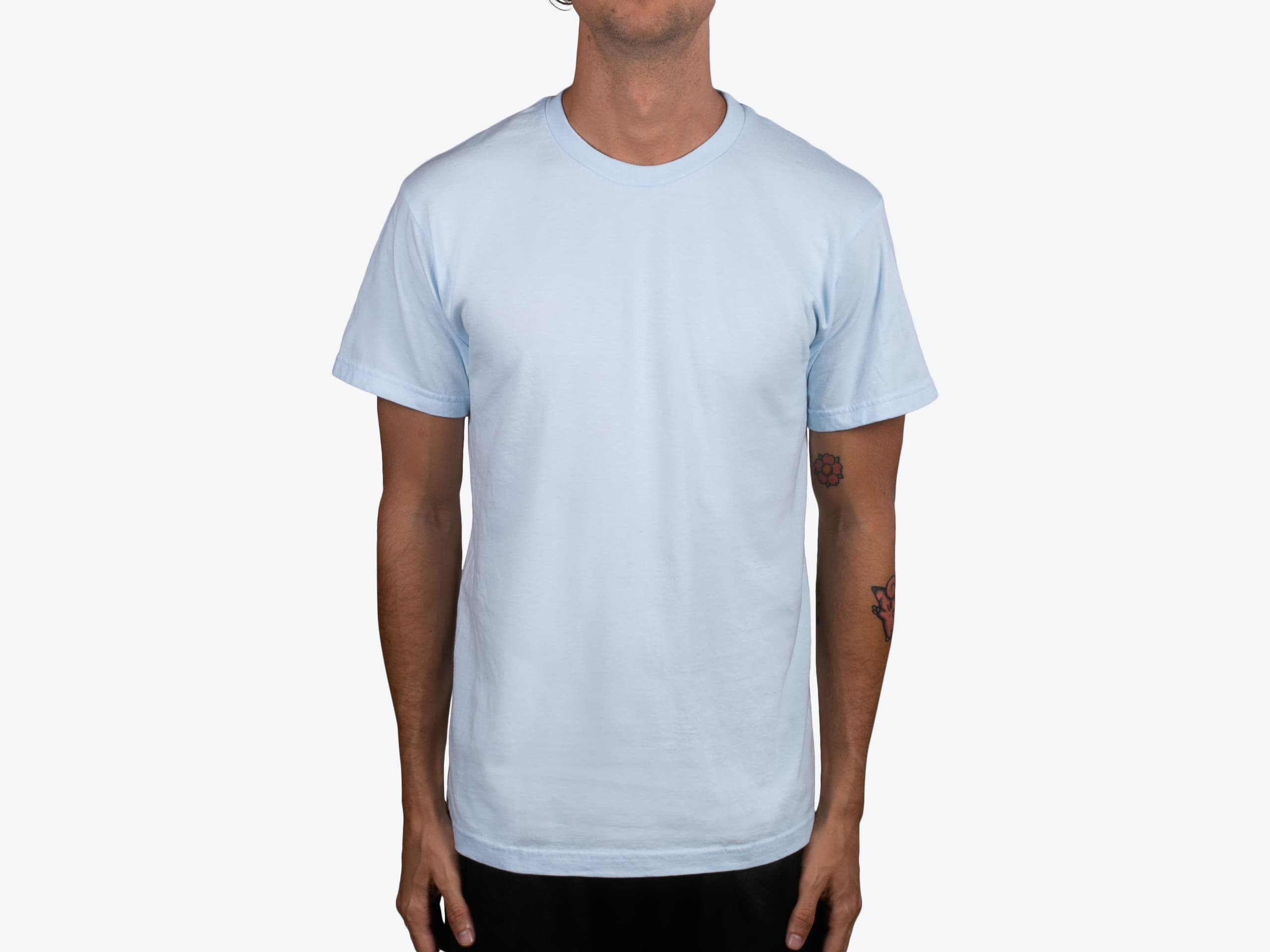 Gildan H000 Hammer Adult T-Shirt in Chambray (model:male, size:medium, view:front)