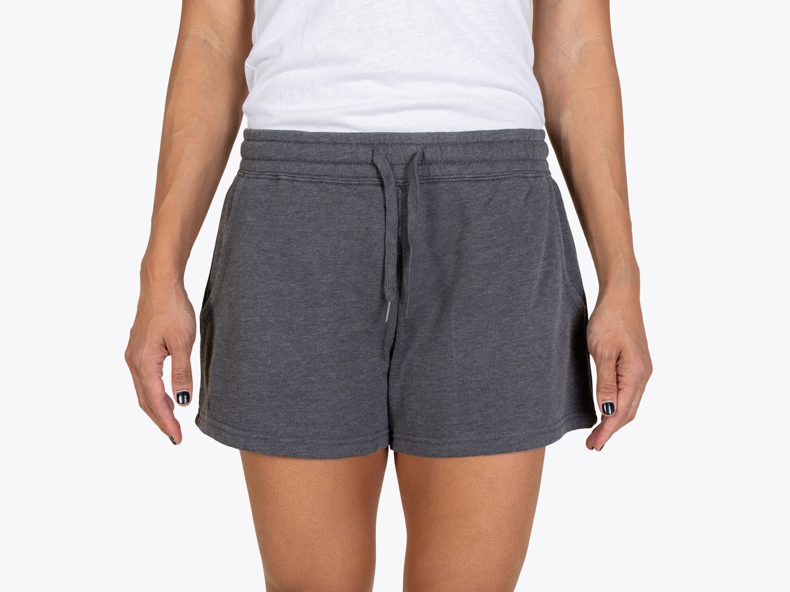 Independent Trading Co PRM20SRT Women’s Lightweight California Wave Wash Sweatshorts in Shadow (model:female, size:medium, view:front)