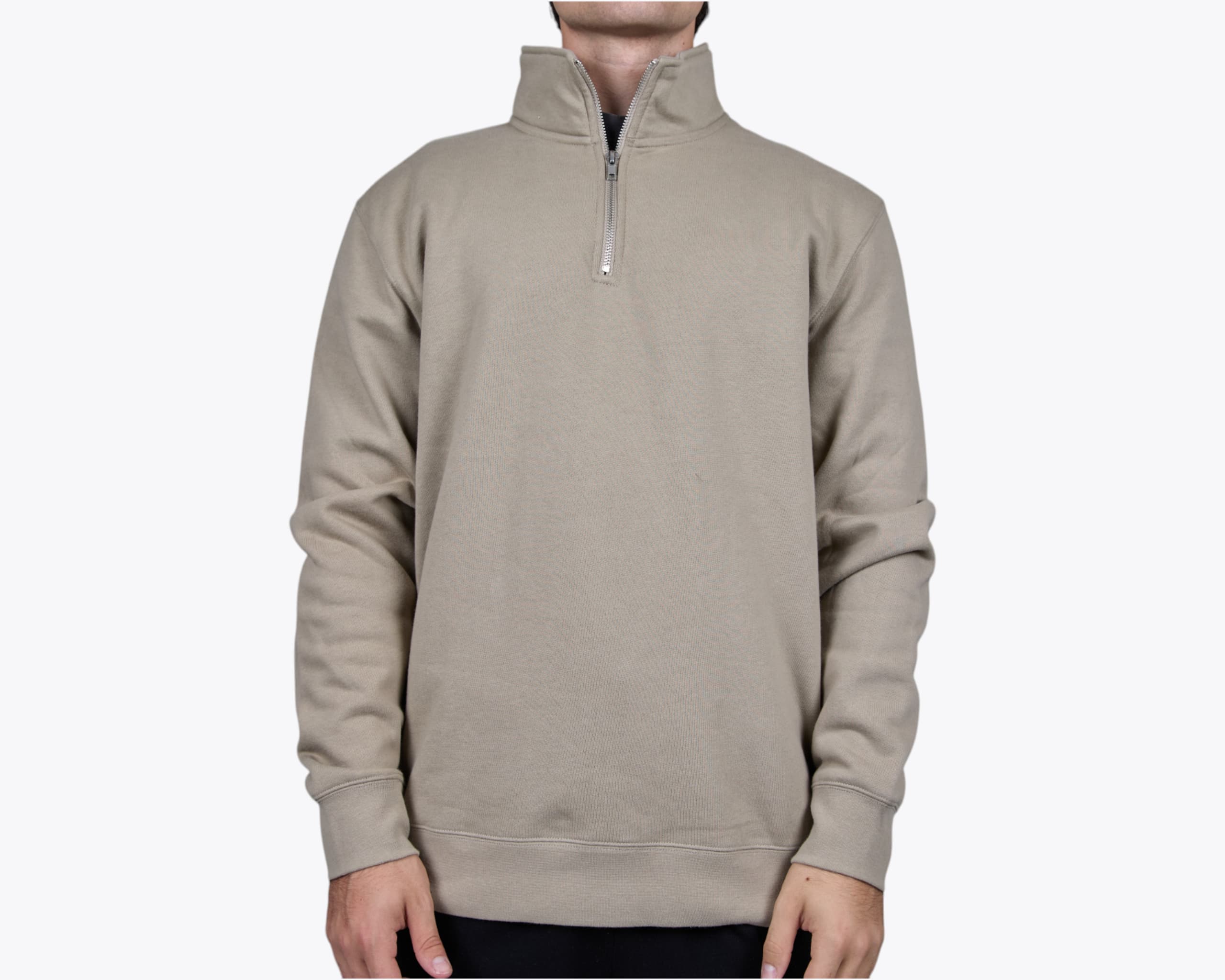 Independent Trading Co SS4600QZ Midweight Quarter-Zip Pullover in Cement (model:male, size:medium, view:front)