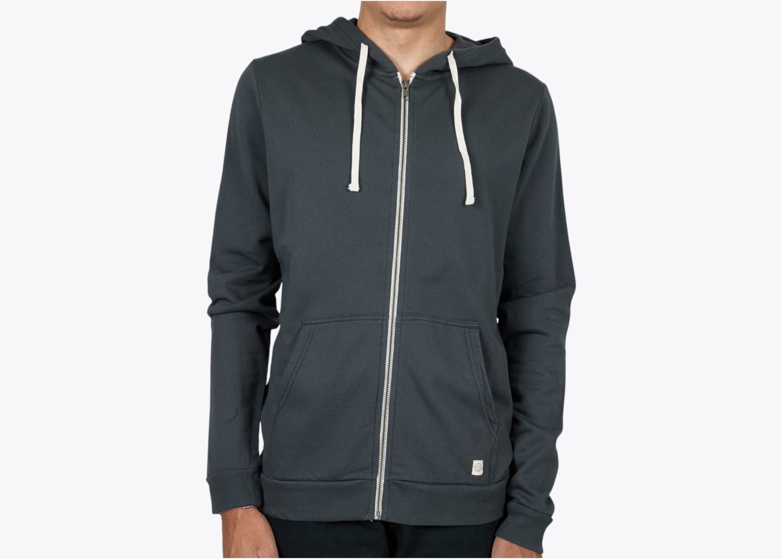 Marine Layer MLHZR Men's Afternoon Zip Hoodie in Asphalt (model:male, size:medium, view:front)