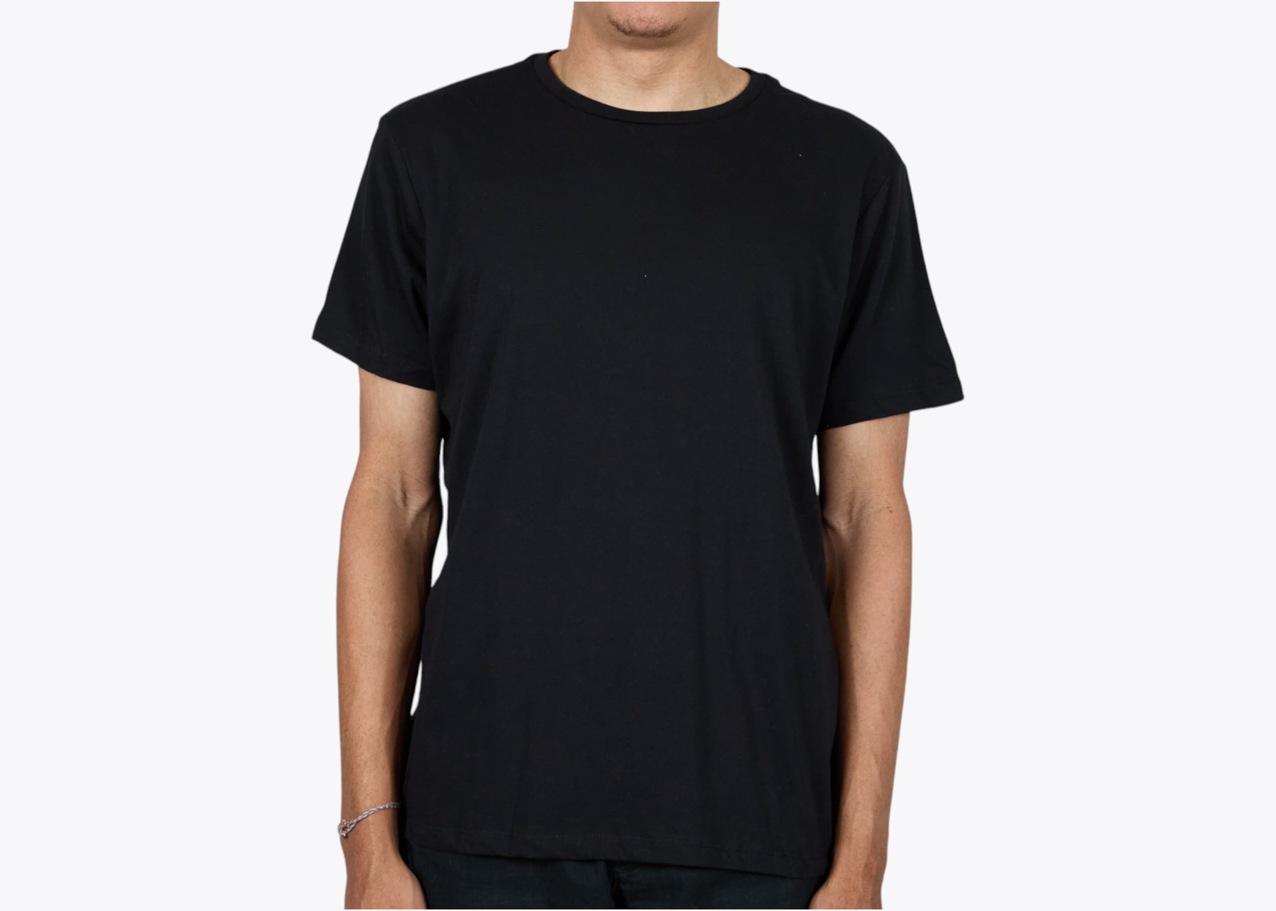 Marine Layer MSC1-C Signature Crewneck Tee in Black (model:male, size:medium, view:front)