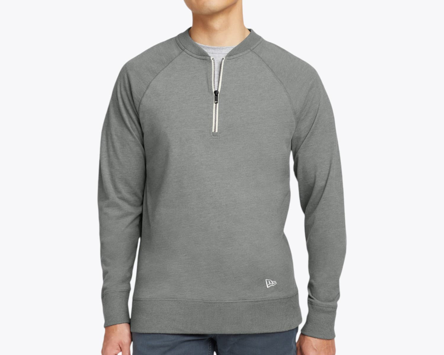 New Era NEA123 Sueded Cotton Blend 1/4-Zip in Shadow Grey Heather (size:large, view:front)