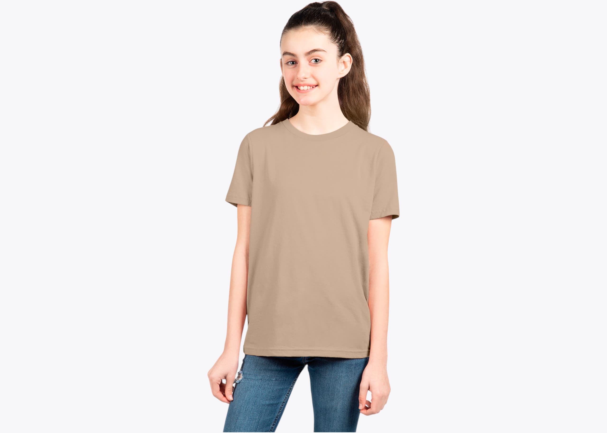 Next Level Apparel 3310 Youth Cotton T-Shirt in Tan (size:medium, view:front)