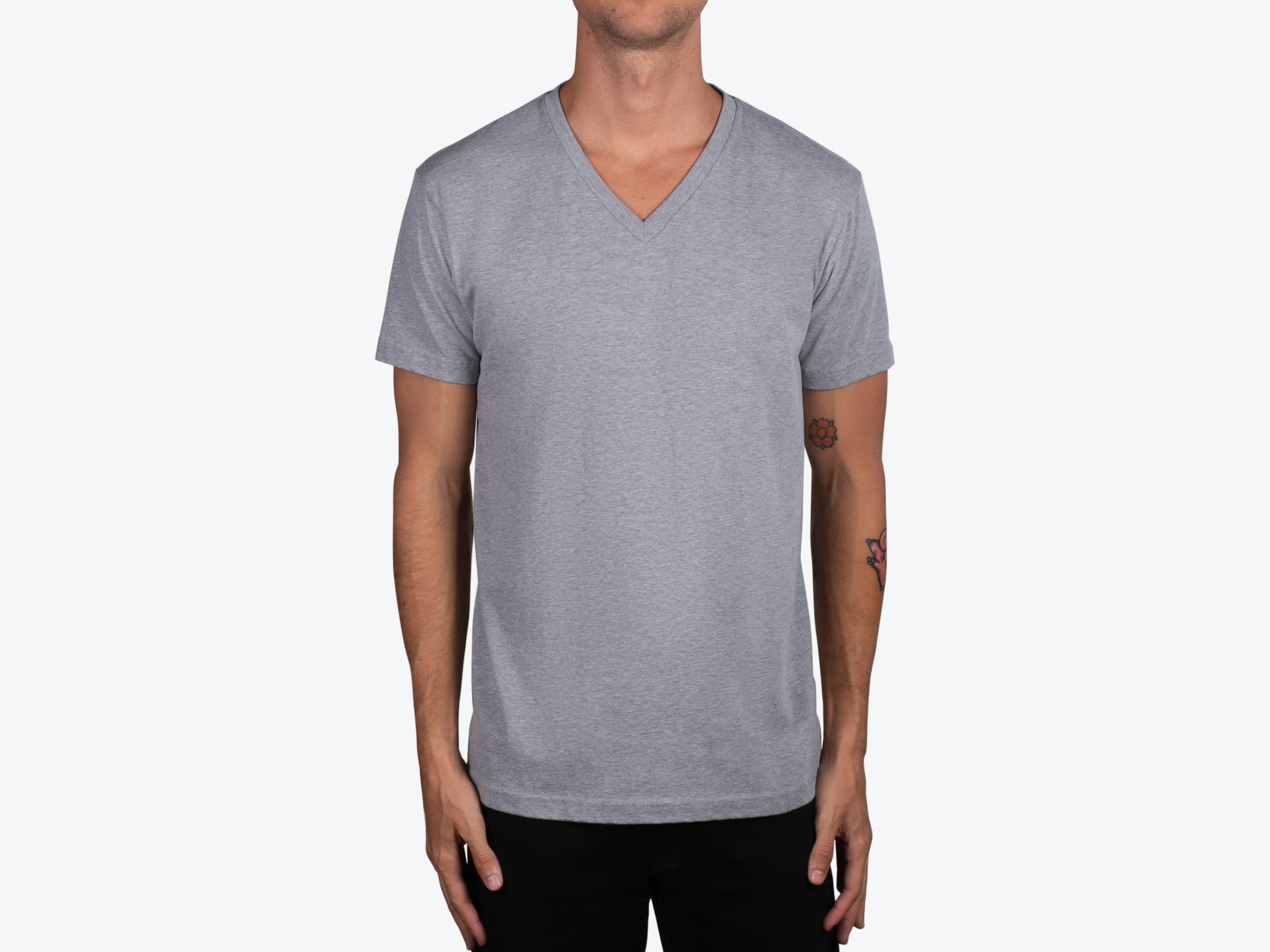 Next Level Apparel 6240 Premium CVC V-Neck in Dark Heather Grey (model:male, size:medium, view:front)