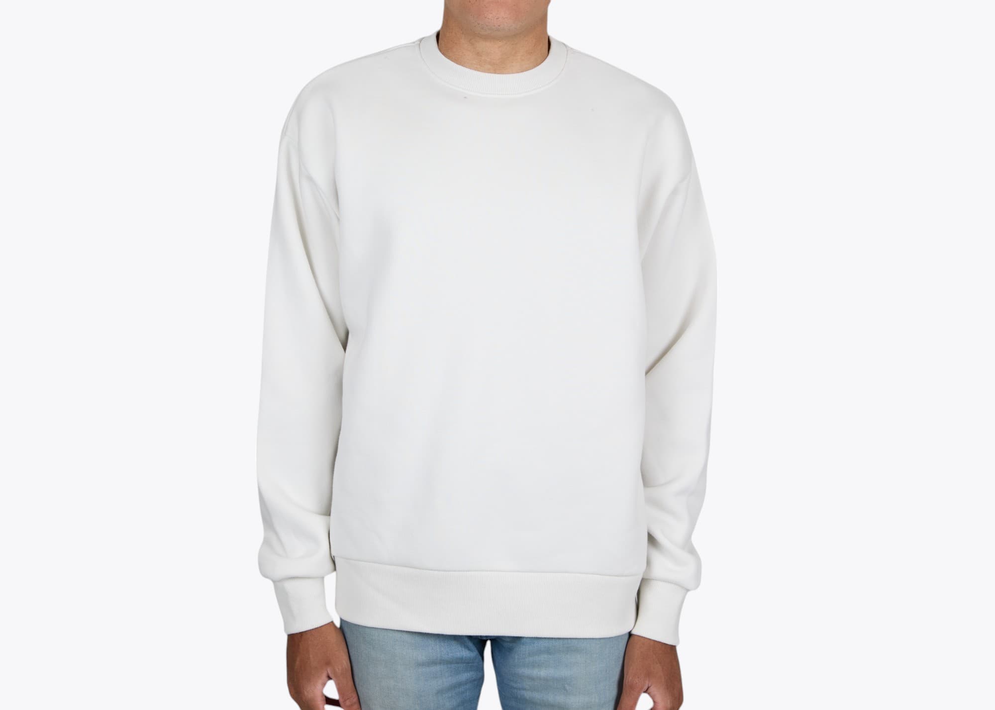 Next Level Apparel 9007 Heavyweight Crewneck Sweatshirt in Bone (model:male, size:medium, view:front)