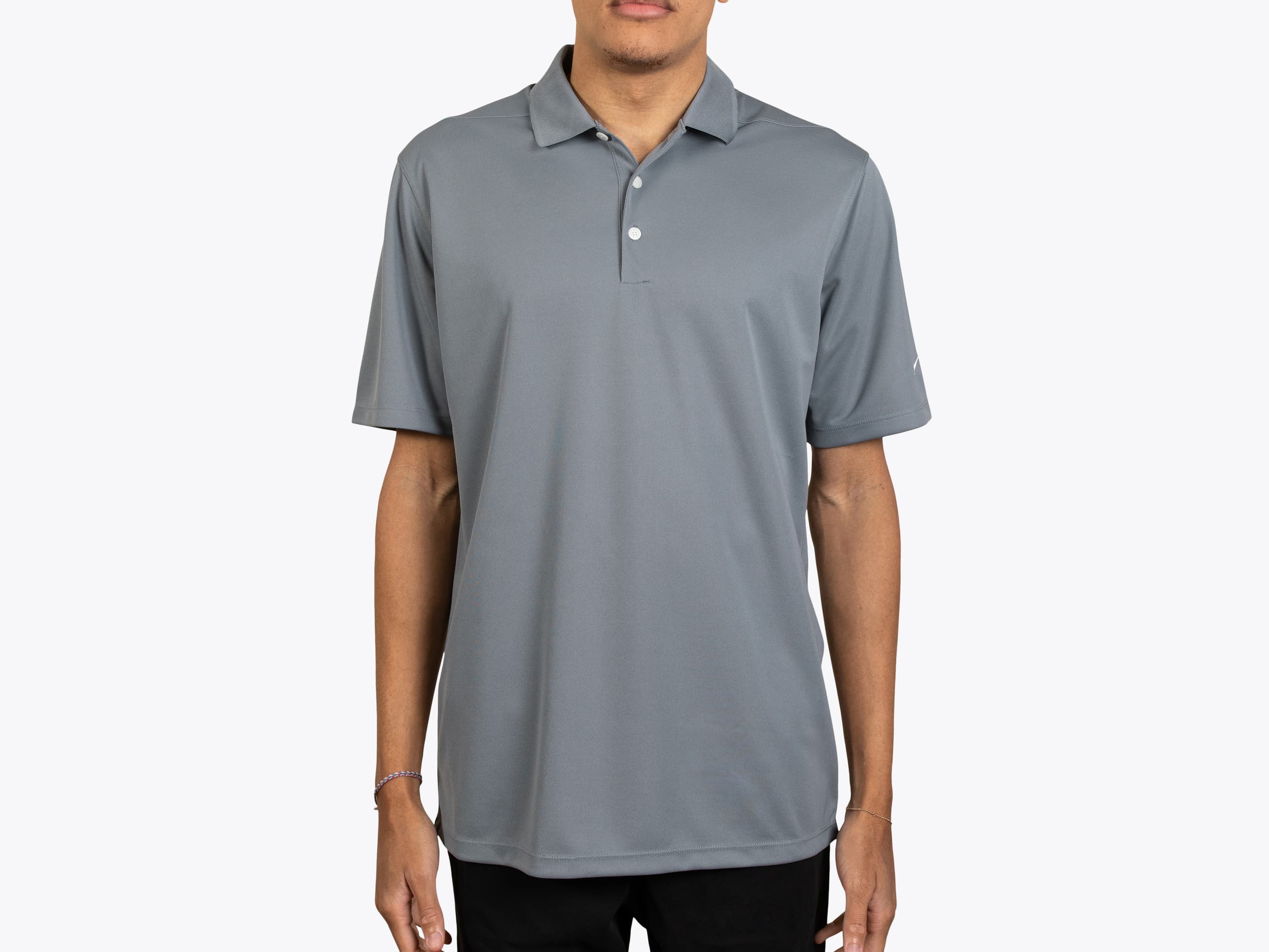 Nike NKDC1963 Dri-FIT Micro Pique 2.0 Polo in Cool Grey (model:male, size:medium, view:front)