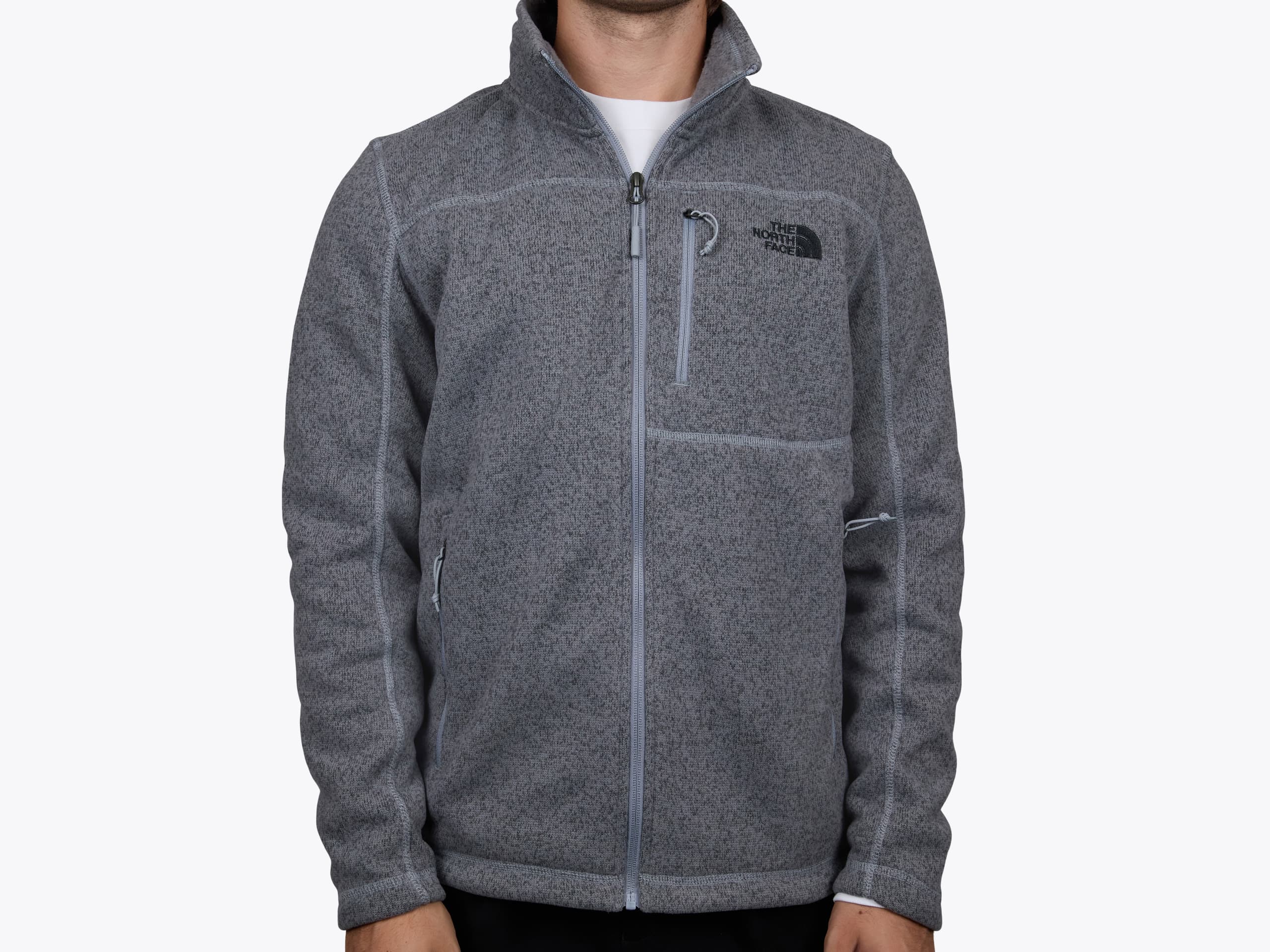 The North Face NF0A3LH7 Sweater Fleece Jacket in TNF Medium Grey Heather (model:male, size:medium, view:front)