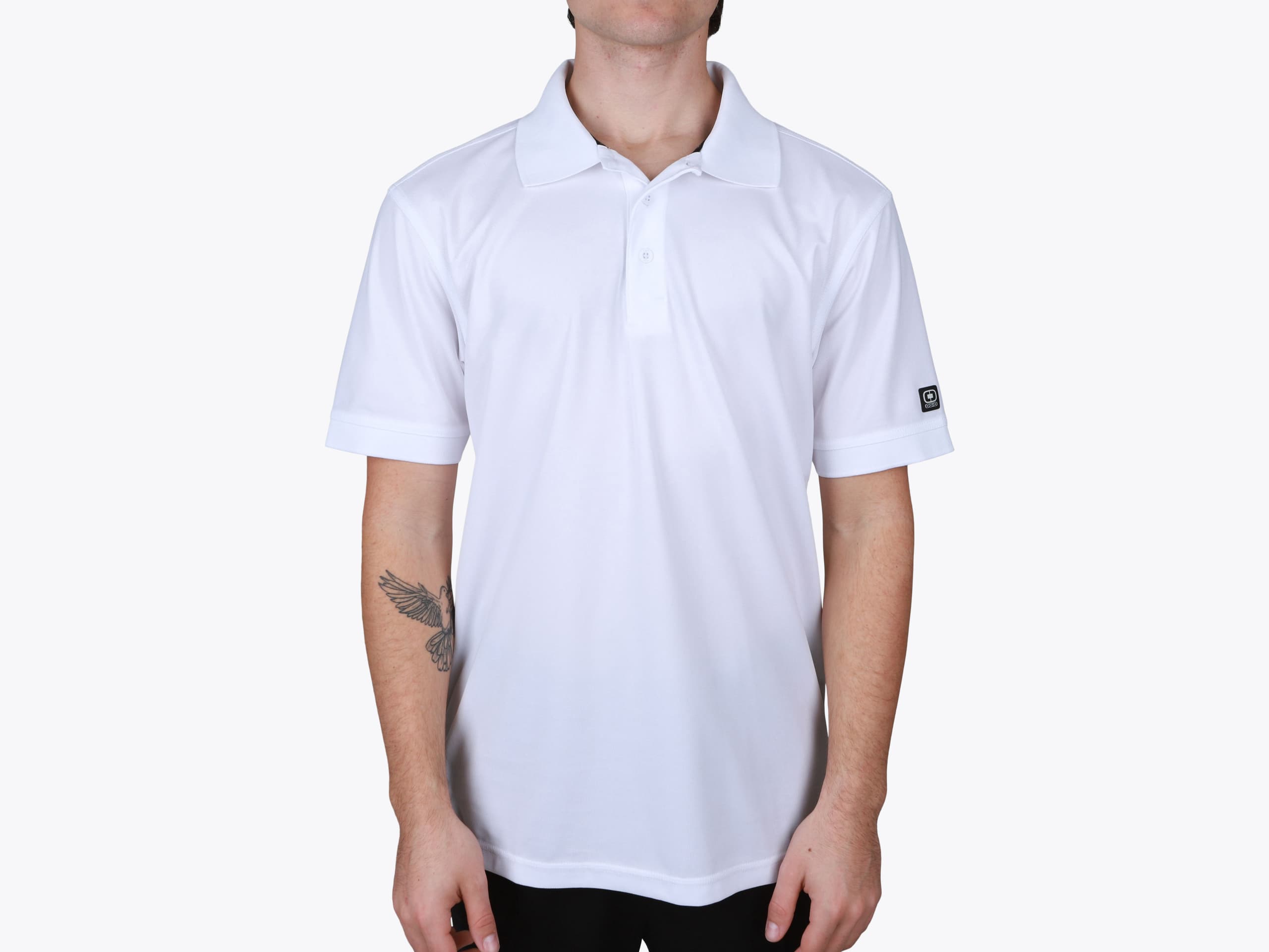OGIO OG101 Caliber2.0 Polo in Bright White (model:male, size:medium, view:front)
