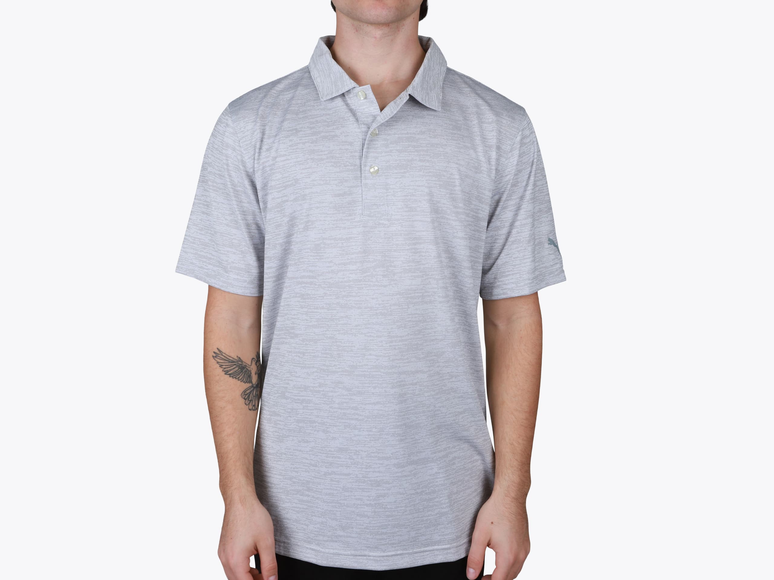 Puma 596801 Golf Men's Icon Heather Polo in Bright White (model:male, size:medium, view:front)