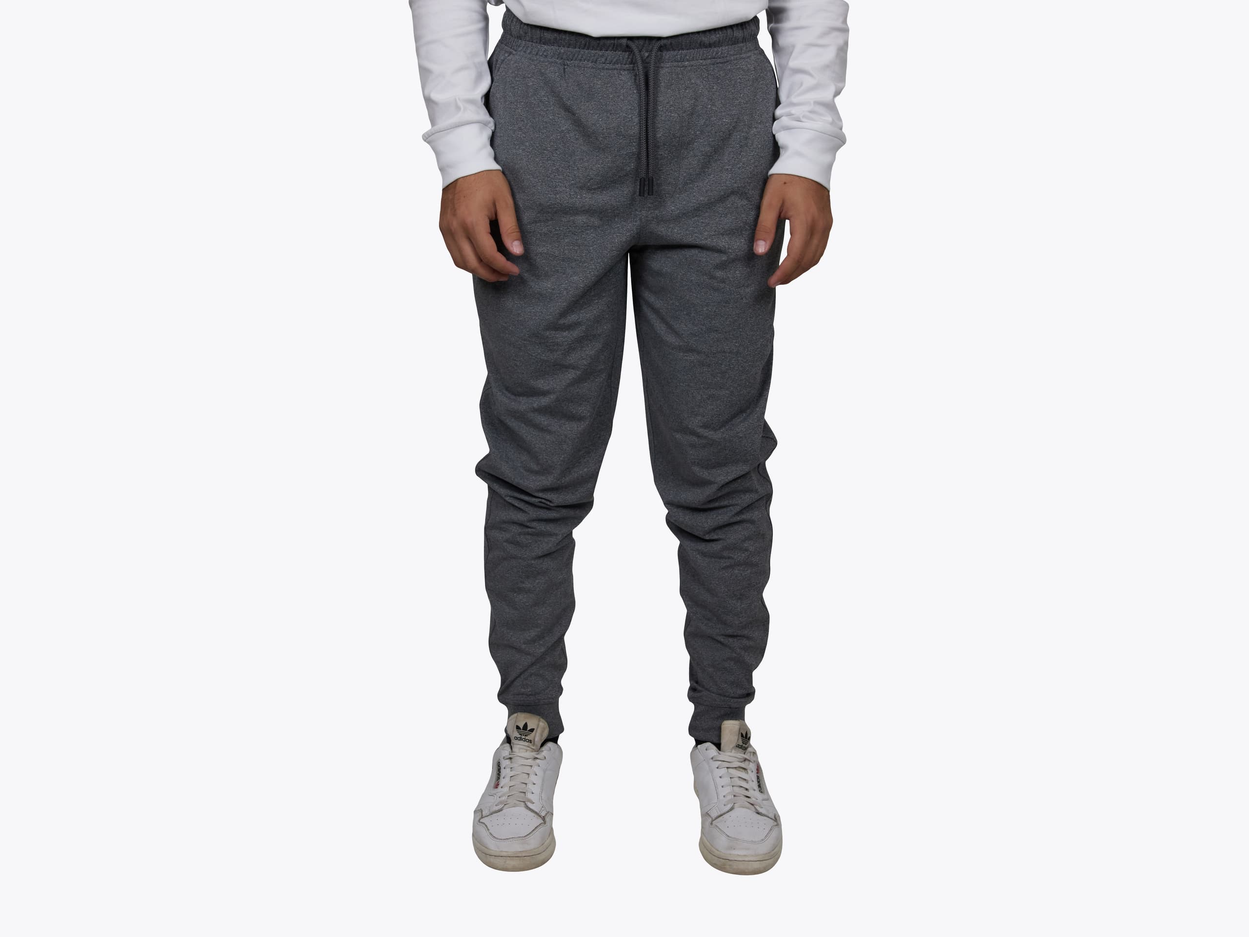 Sport-Tek PST858 Sport-Wick® Stretch Jogger in Charcoal Grey Heather (model:male, size:medium, view:front)